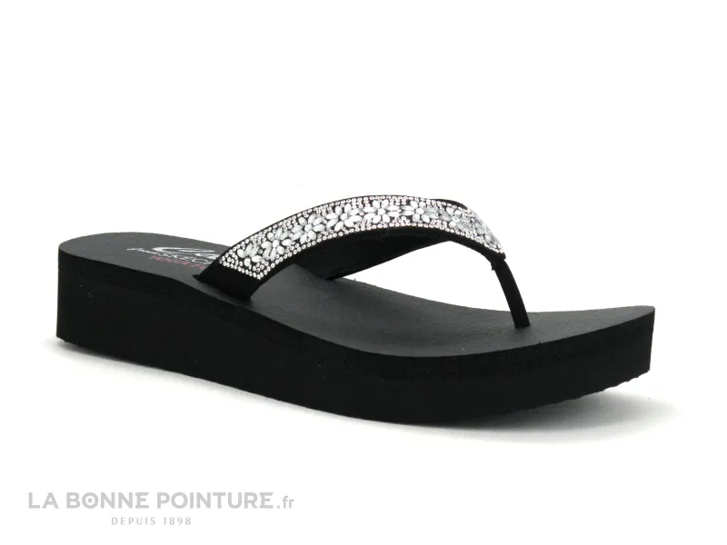 Achat chaussures Skechers Femme Entre-doigts, vente Skechers 119638 - Tong noir Femme - talon compense