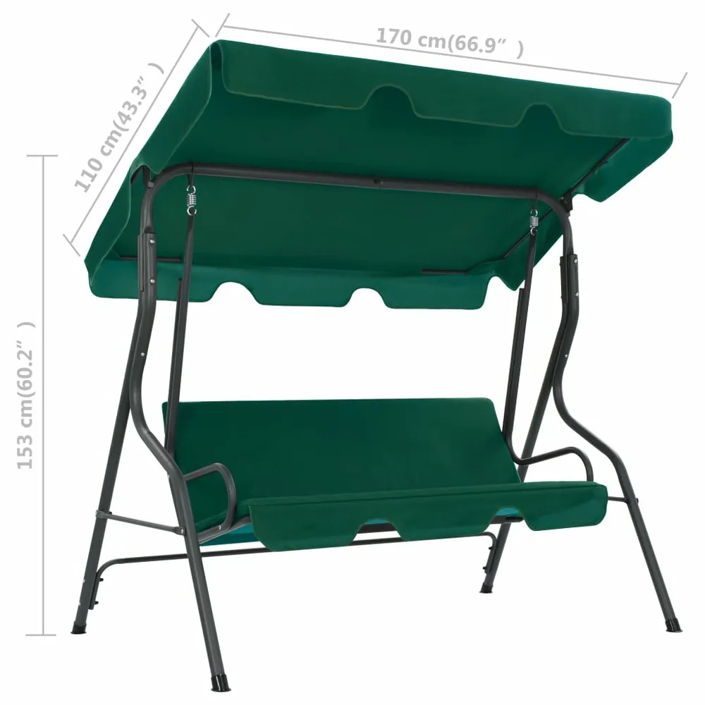 Balancelle de jardin vert 170 x 110 x 153 cm tissu