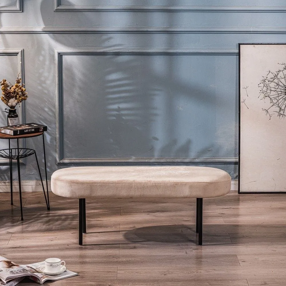 Banc design scandinave beige pieds metal 95 x 35 x 38cm