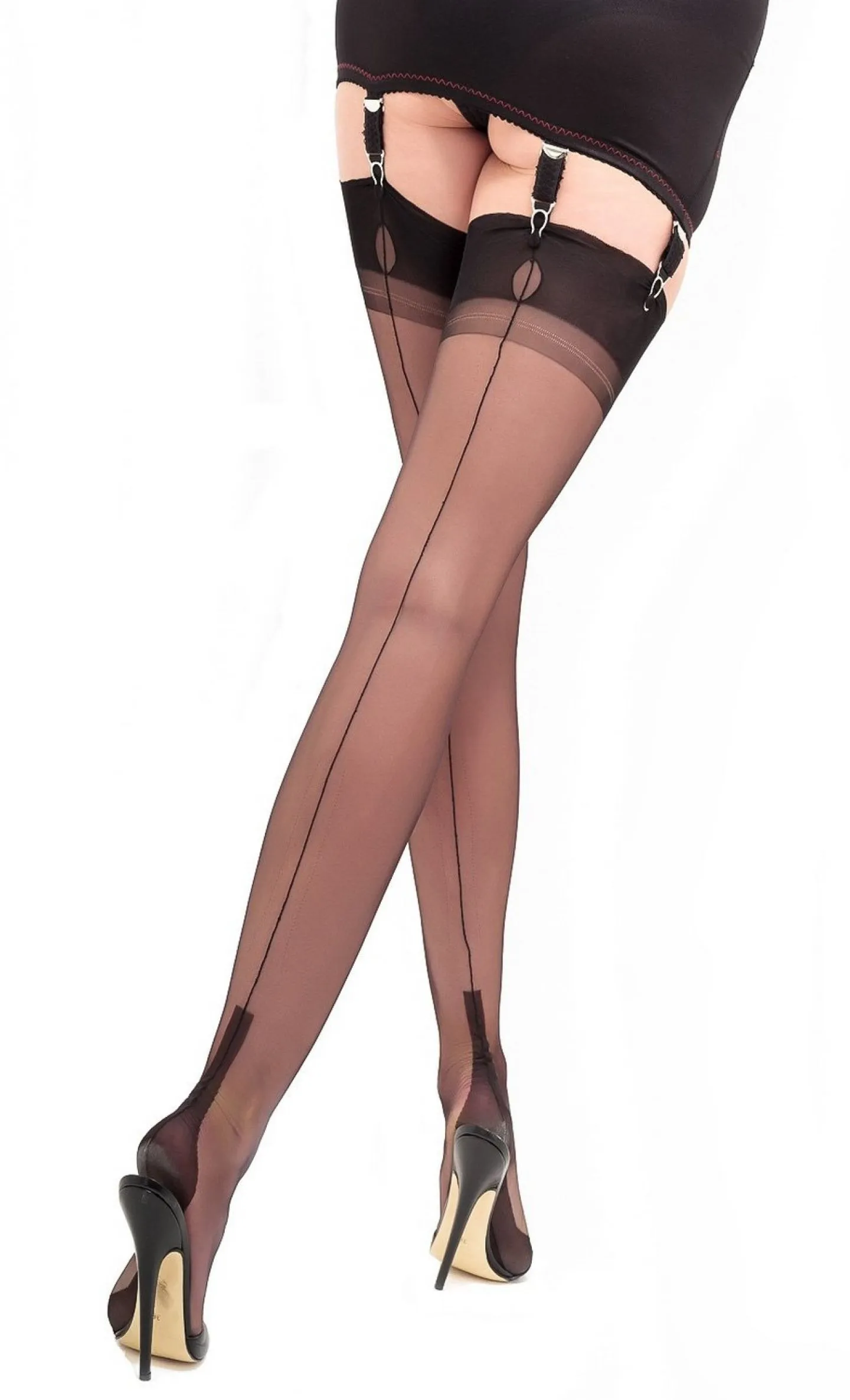 Bas Couture Grande Taille en Voile Nylon Noir - Talon Cubain Gio