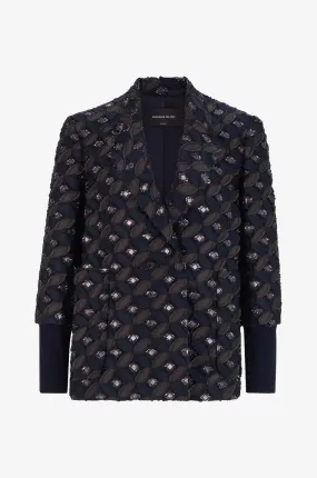Blazer à boutonnage double en jacquard fil coupé