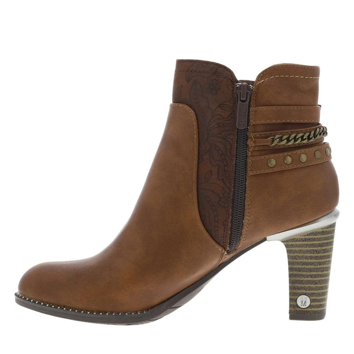 Boots cognac à talon décroché haut et à zip avec boucle décorative