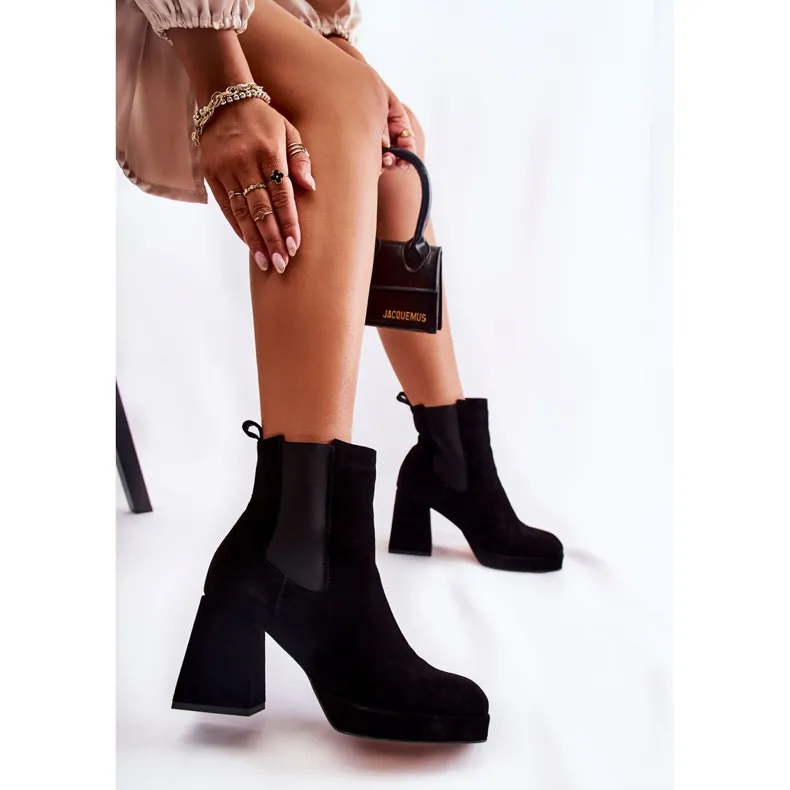 Bottes en daim sur talon épais Laura Messi 2519 Noir le noir