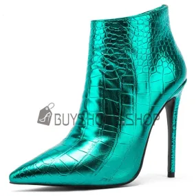 Bottine Fermeture Éclair Chaussures Ceremonie Fourrées Elegante Serpent Talon Aiguille Simili Cuir A Talon 12 cm Brillante