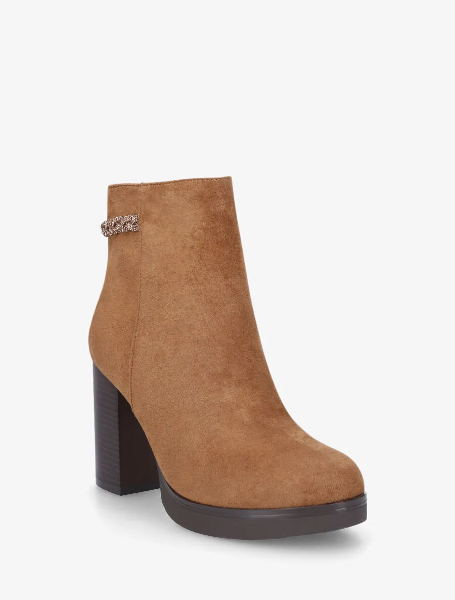 Bottines à talon et strass en suédine - Camel