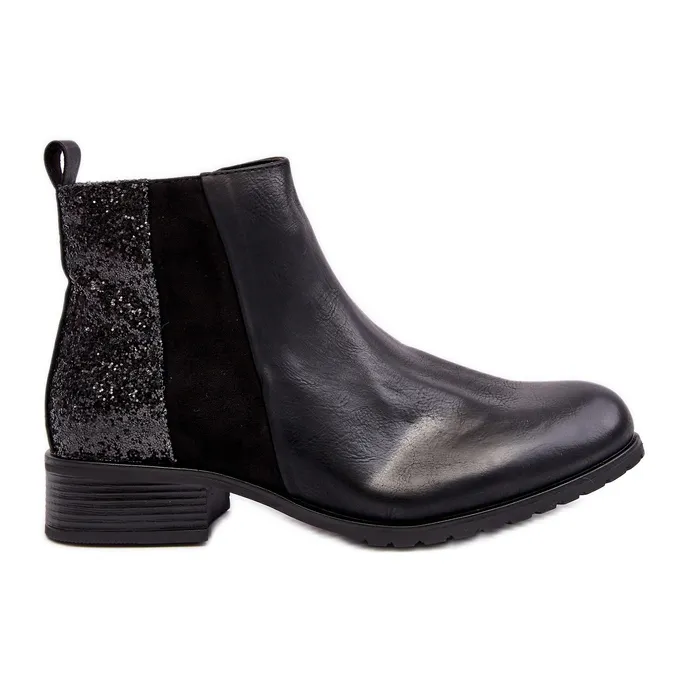 Bottines Chelsea femme à talon plat à paillettes, noir Messio le noir