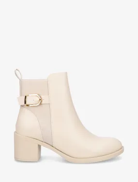 Bottines en simili à talon et bande élastiquée - Beige