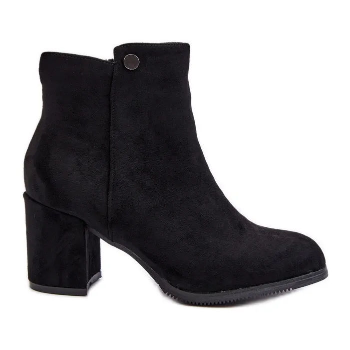 Bottines Femme En Daim Sur Talon Haut Noir Selela le noir