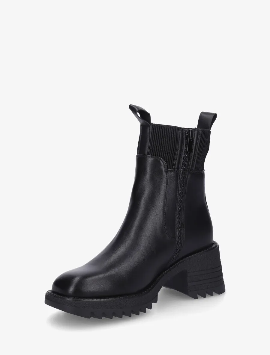 Bottines hautes à talon bloc et semelle crantés - Noir