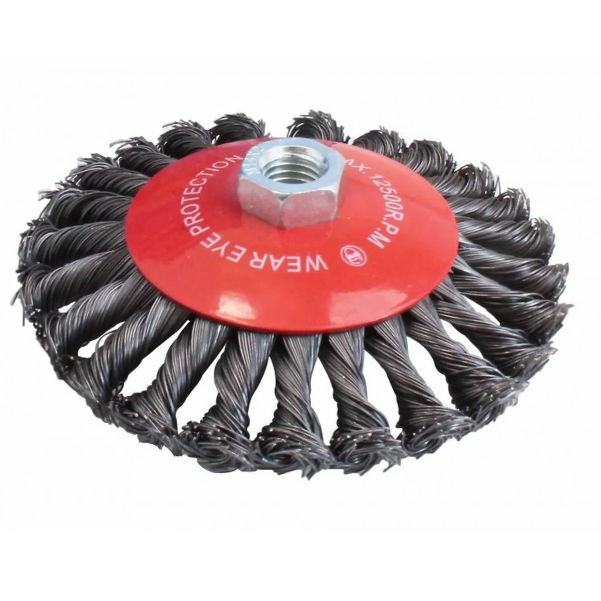 BROSSE ROUE CONIQUE A FIL D'ACIER TORSADEE Ø 125 MM 