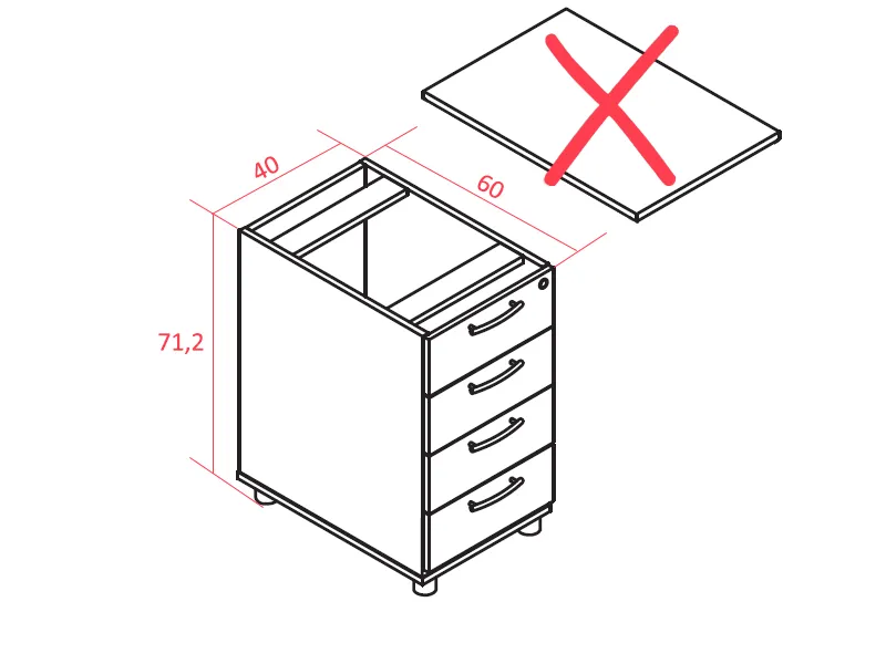 Caisson hauteur bureau sans top pour banque d'accueil MDD - MDD