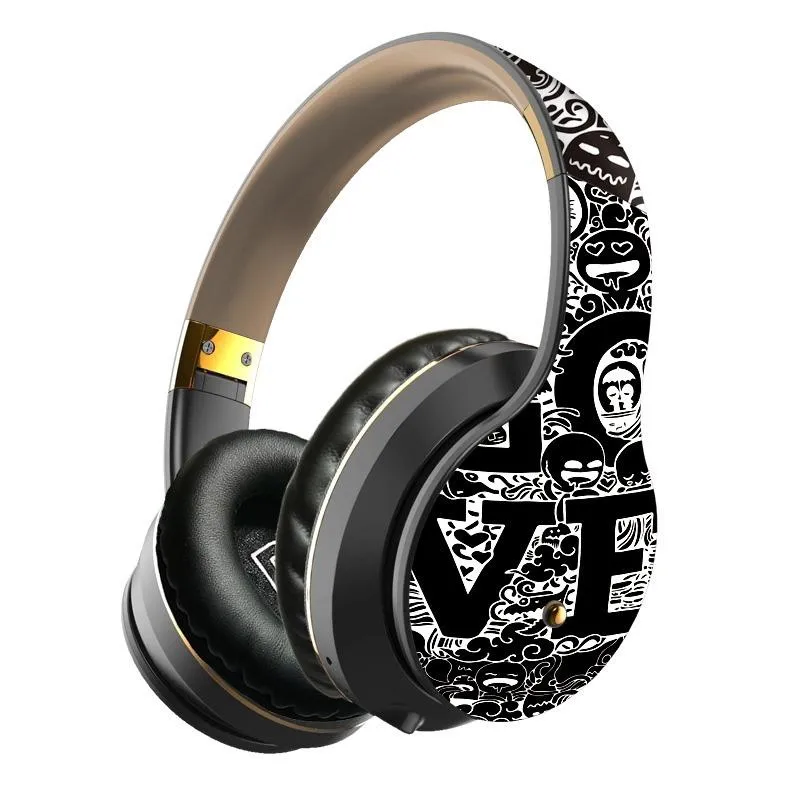 Casque Audio Bluetooth Sans Fil Graffiti Noir Blanc