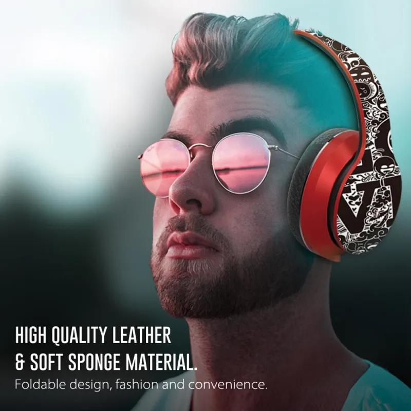 Casque Audio Bluetooth Sans Fil Graffiti Noir Blanc