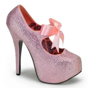 Chaussure burlesque rose à paillettes à haut talon 14 cm et plateforme 