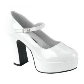 Chaussure seventies blanche femme à haut talon carré et plateforme