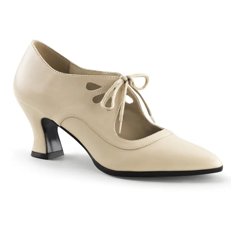 Chaussure victorienne crème talon bobine à lacets - C le pied