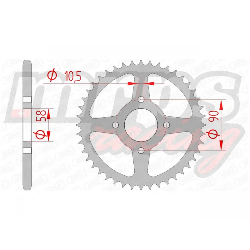 Couronne AFAM acier type 10221 pas 520 (44 dents)