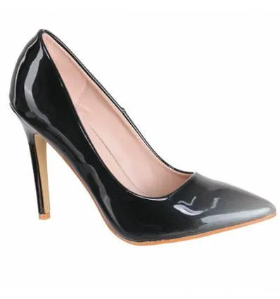 Escarpin talon aiguille bout pointu  verni bicolore noir et gris Désir