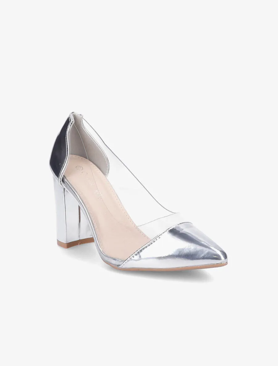 Escarpins vernis en plexi à talon carré - Argent