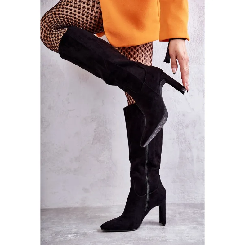 FG2 Bottes Pour Femmes Sur Un Talon Au Genou Noir Truly Love le noir