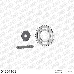 Kit chaine 420 AFAM - Couronne acier - Type de chaine au choix - YAMAHA LB 50 CHAPPY 1980-1981