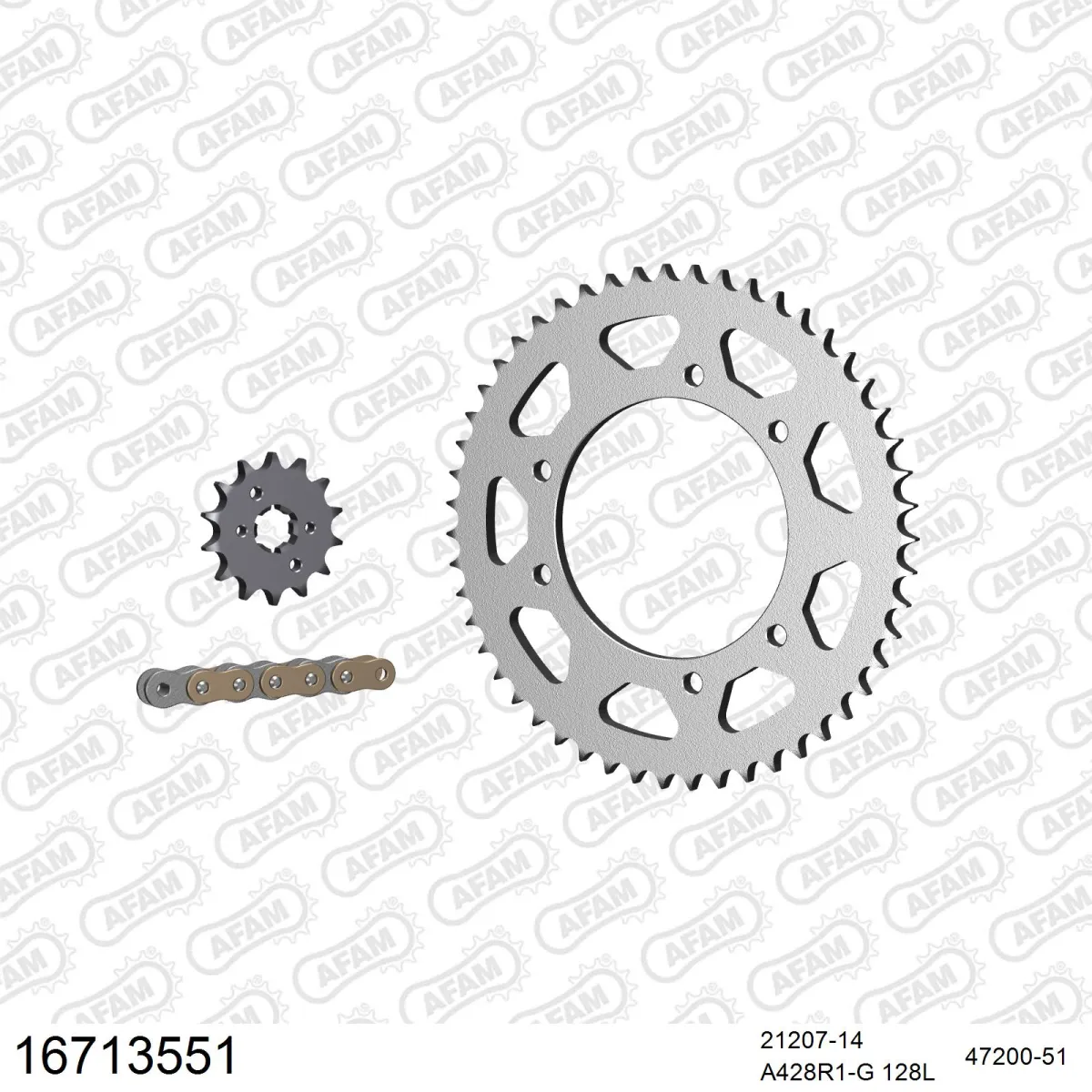 Kit chaine 428 AFAM - Couronne acier - Type de chaine au choix - MH DUNA 125 TRIAL 2008-2010