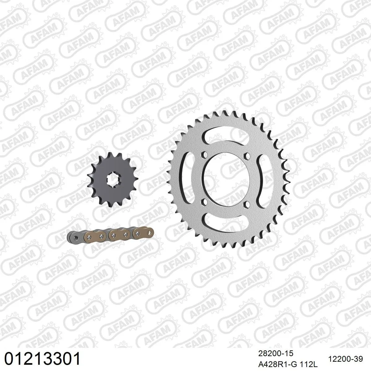 Kit chaine 428 AFAM - Couronne acier - Type de chaine au choix - YAMAHA RDX 125 RAYONS 1975-1977