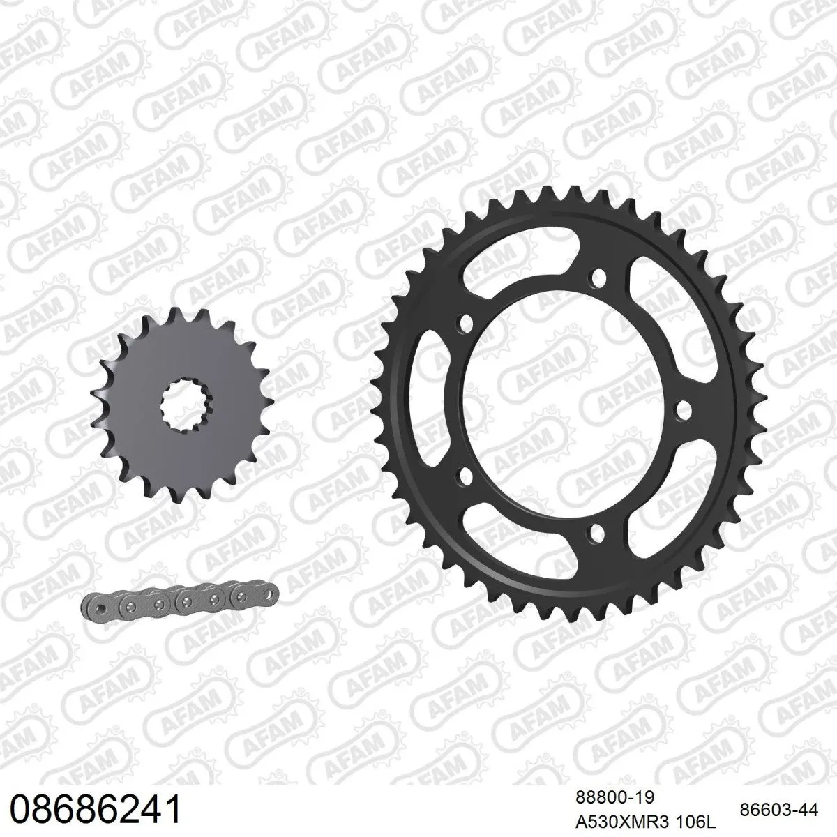 Kit chaine 530 AFAM - Couronne acier - Type de chaine au choix - TRIUMPH 955 I DAYTONA limited serie 2001-2003