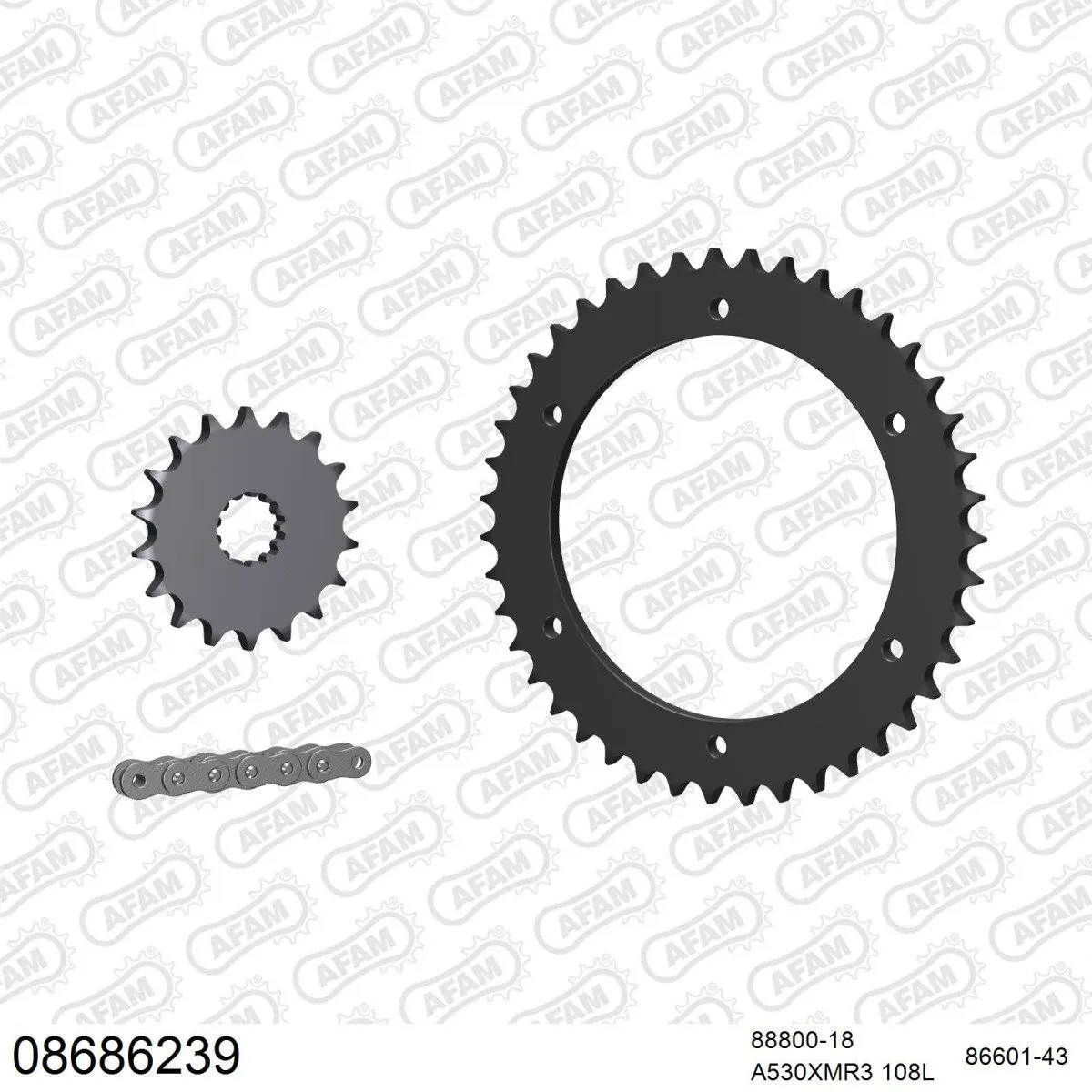 Kit chaine 530 AFAM - Couronne acier - Type de chaine au choix - TRIUMPH 955 I DAYTONA T595 1997-1998