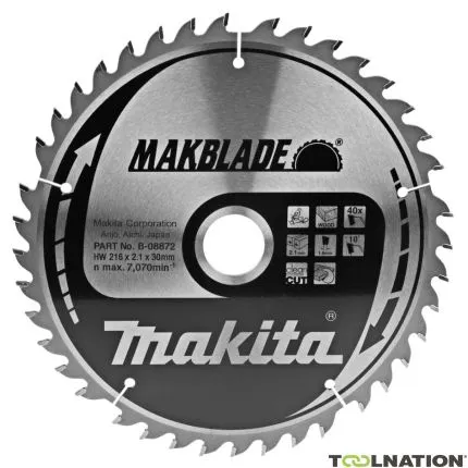 Makita Accessoires B-08872 Lame de scie HM Bois 216 x 30 x 40T