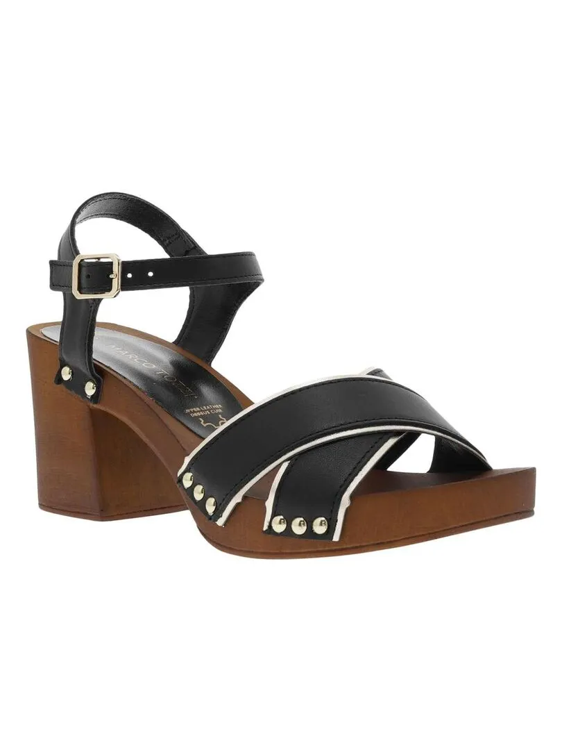 MARCO TOZZI - Nu-pieds cuir talon bottier haut - Noir