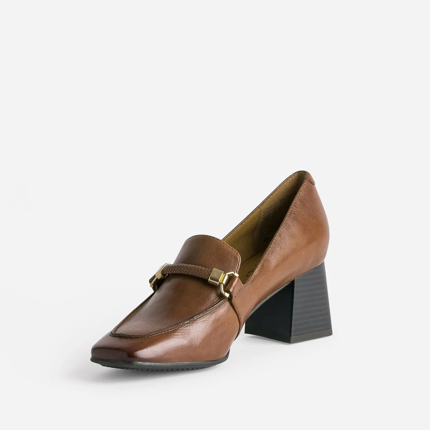Mocassin à talon CAPRICE cognac en cuir - Escarpins Femme | ERAM