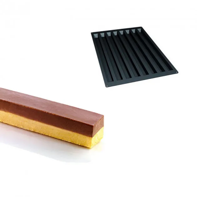 Moule Silicone 8 Mini Bûches Carrées 50 x 3 x H3 cm 445ml SilikoMart Professional
