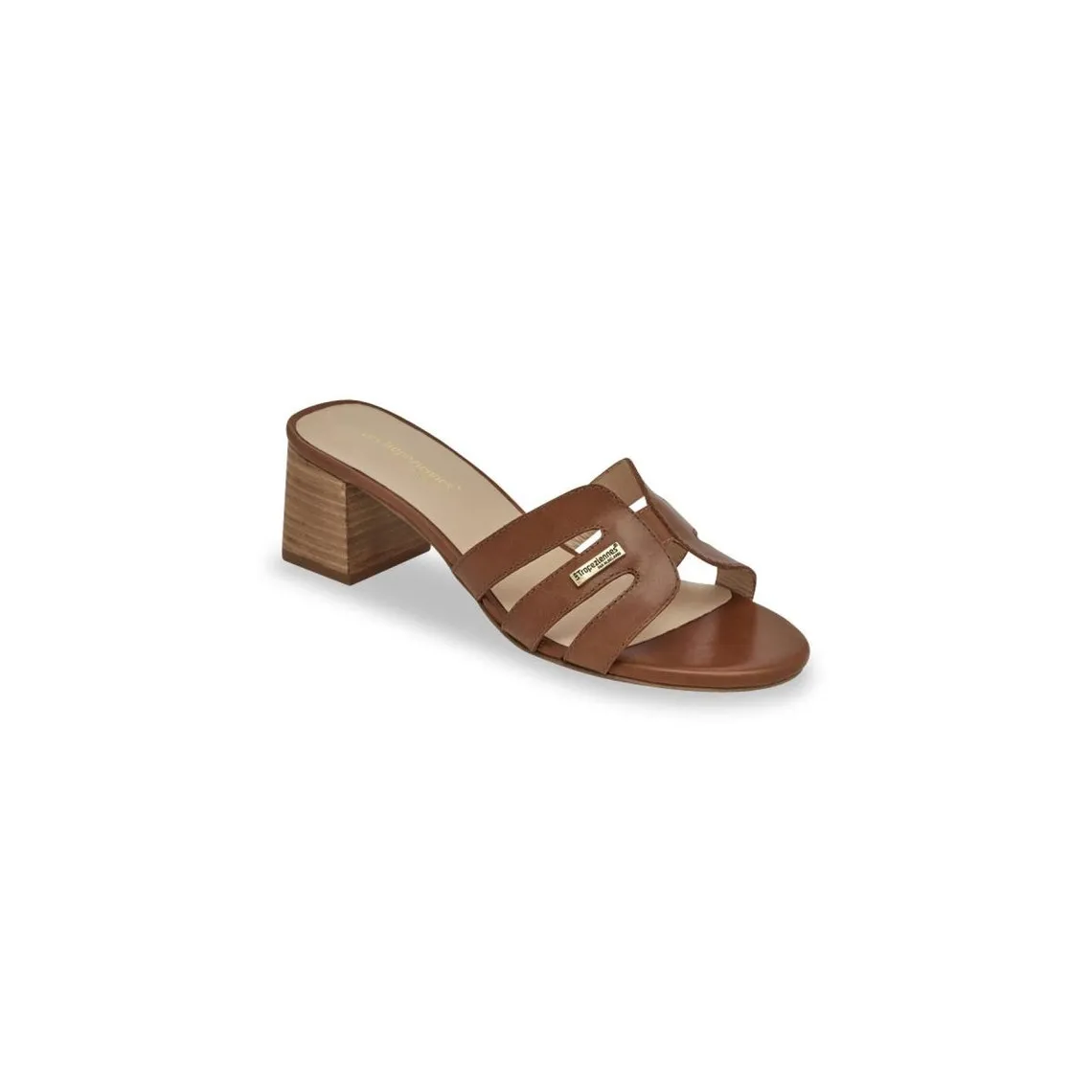 Mule à talon LIVIA tan en cuir marron clair | 3 Suisses