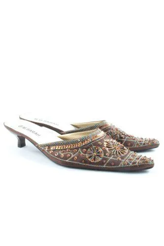 Mule à talon brun imprimé allover style décontracté