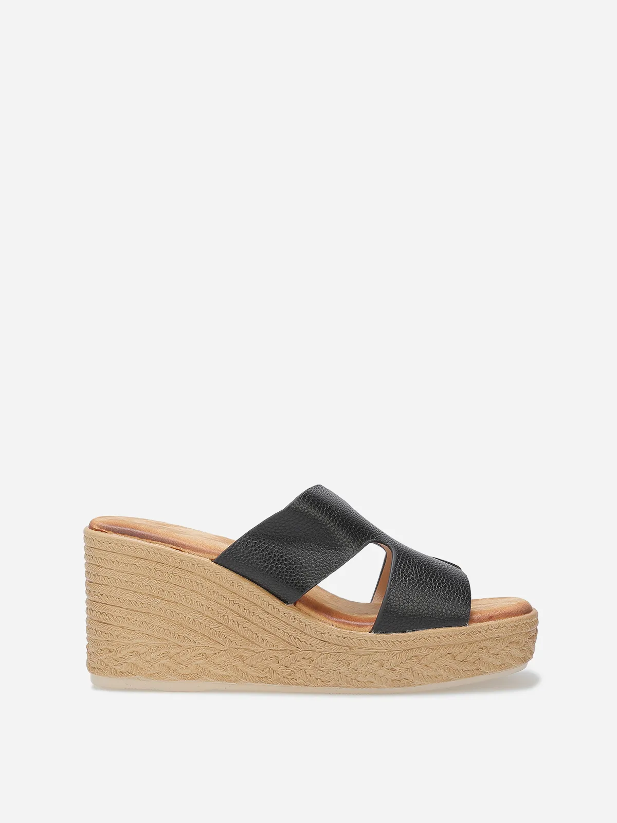 Mules à talon compensé effet tressé- Noir