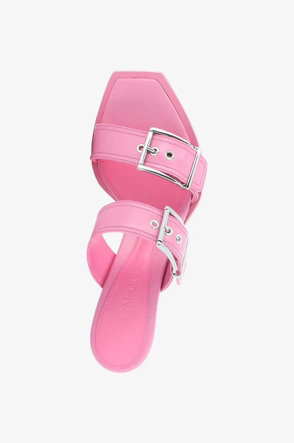 Mules à talon en cuir Double Buckle Punk 65