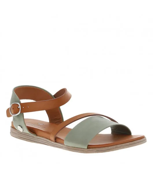 Nu-pieds simili cuir vert pastel à boucle à ardillon argentée et talon ouvert