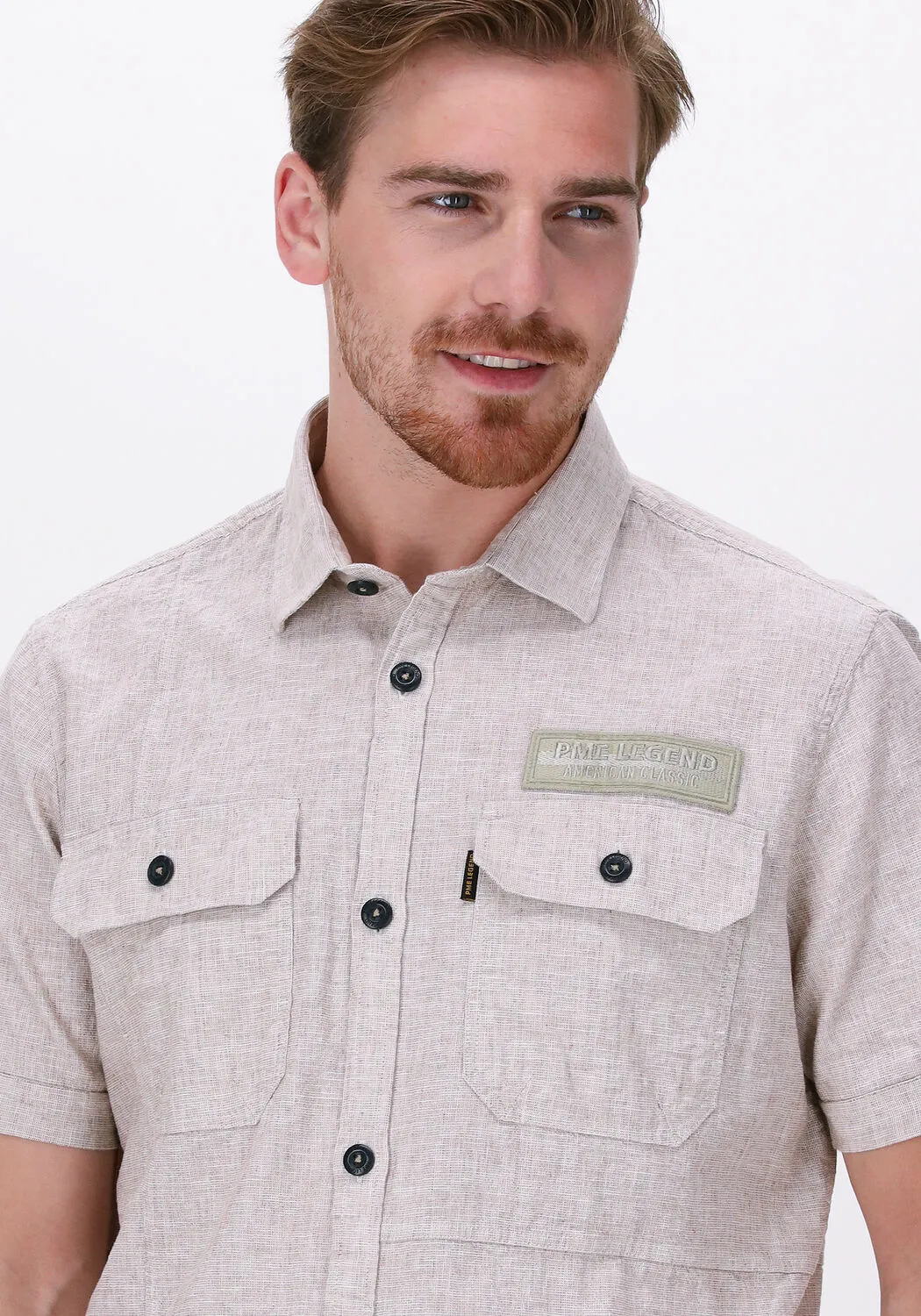 pme legend chemise décontracté short sleeve shirt ctn linen fil a fil en beige