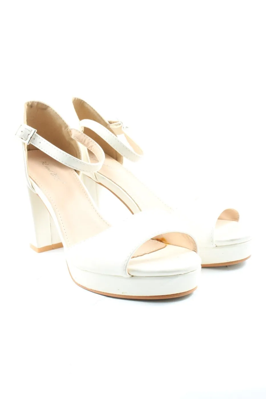 R and BE Sandales à talon haut blanc cassé style décontracté