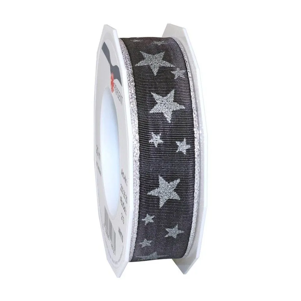 Ruban arktis avec étoiles et fil 25mmx20 m ardoise