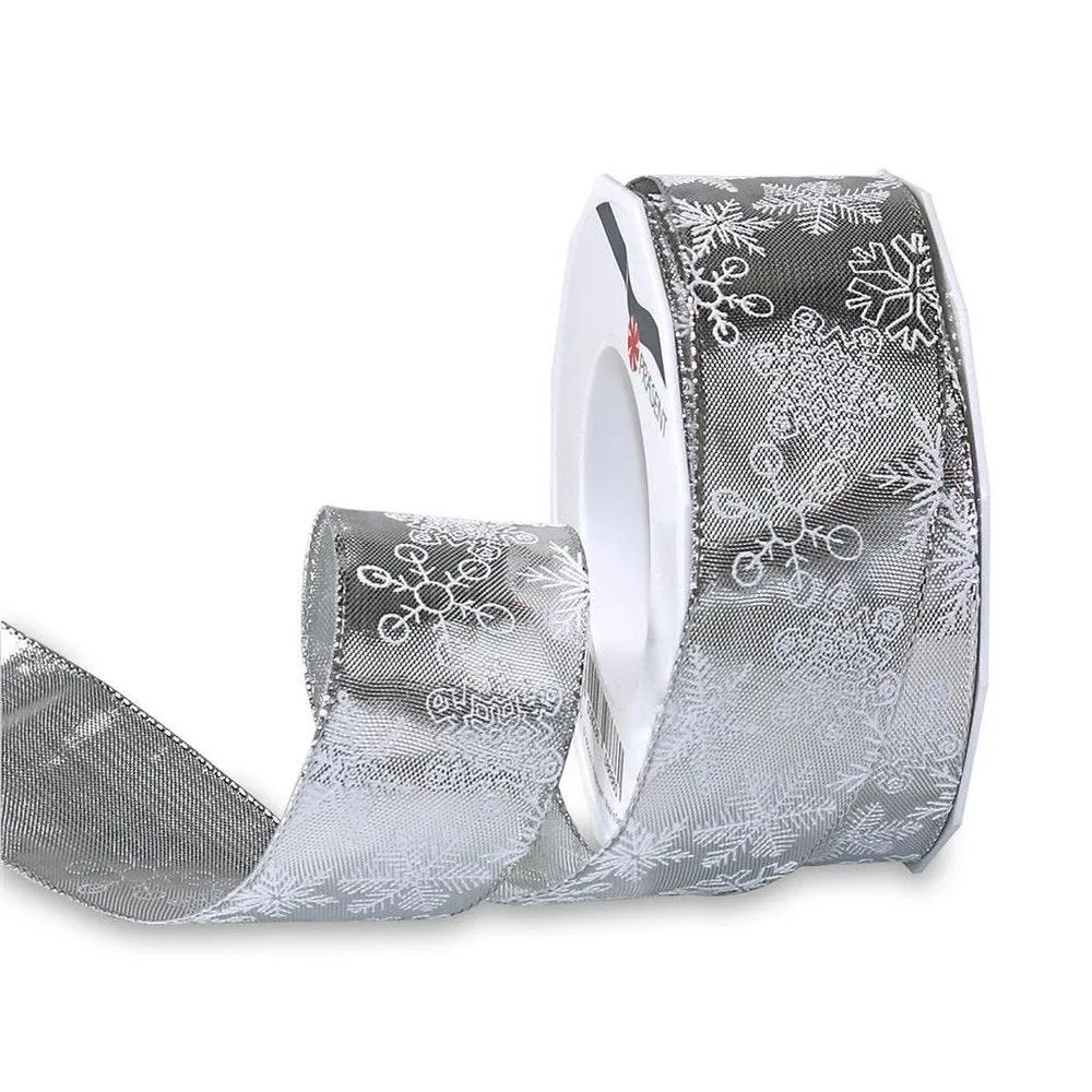 Ruban avec flocon de neige vancouver 40mmx20 m argent avec fil