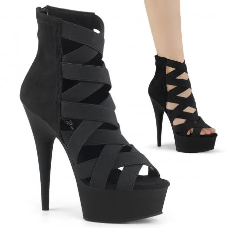 Sandale brides élastiques croisées haut talon & plateforme en suédine noire