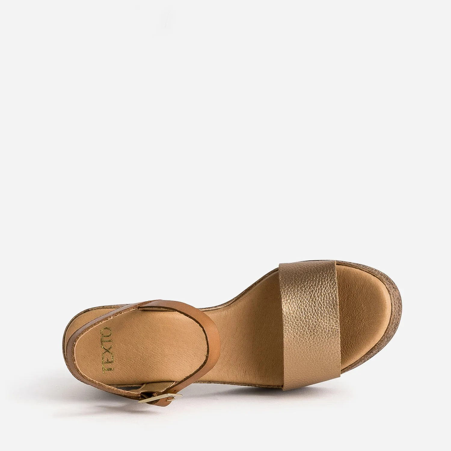 Sandale à talon TEXTO marron cuir métallisé - Sandales Femme | ERAM