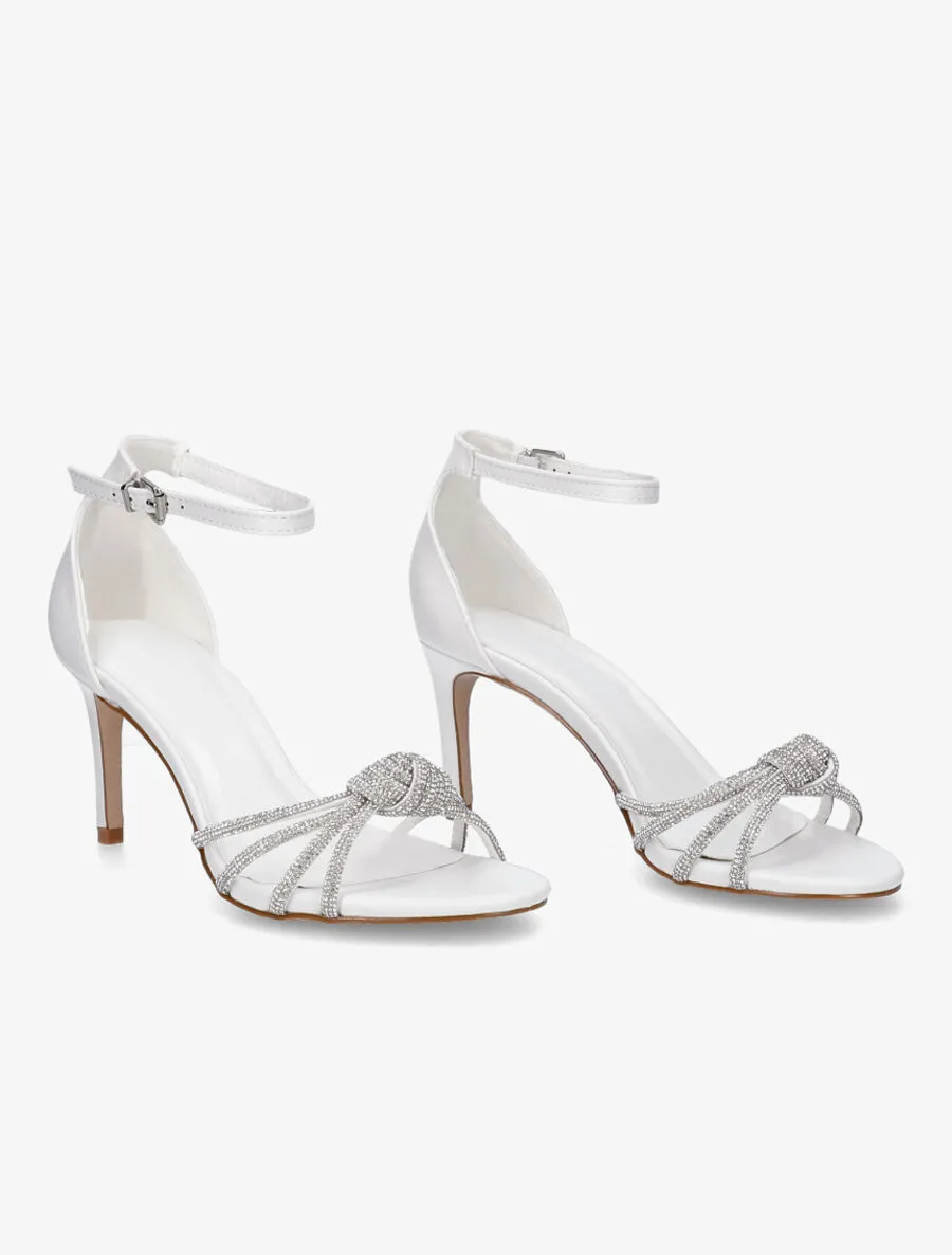 Sandales à talon aiguille et brides ornées de strass - Blanc