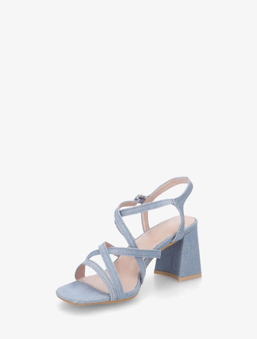 Sandales à talon et lanières - Bleu denim