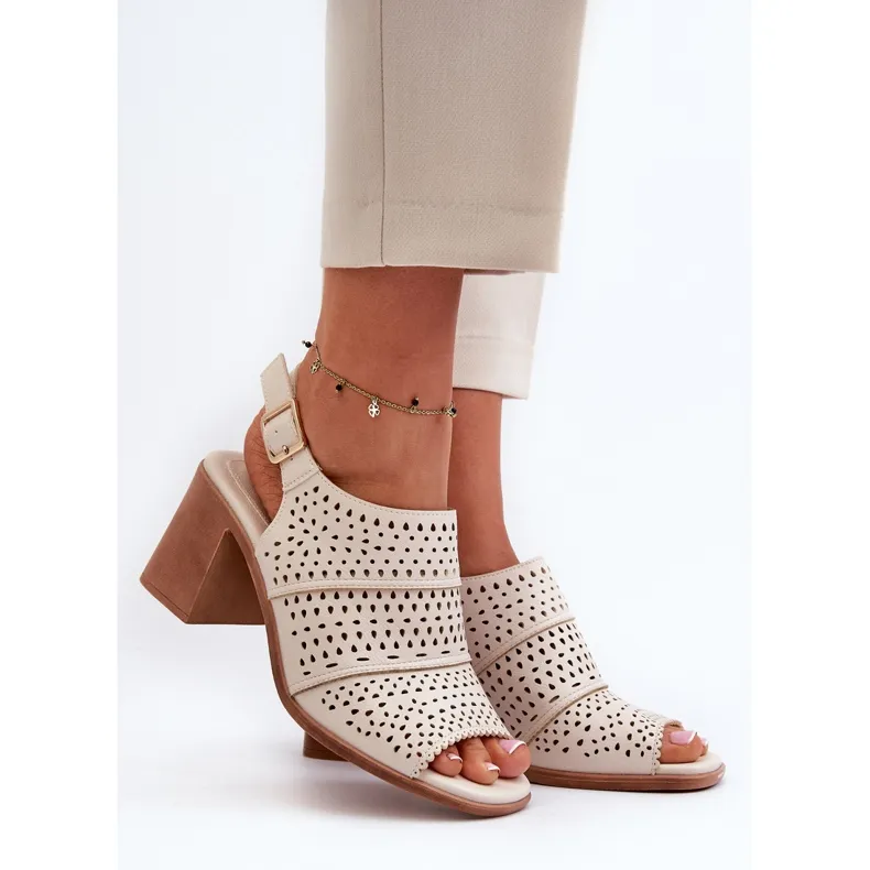 Sandales Ajourées à Talon Haut Sergio Leone SK565 Beige Clair