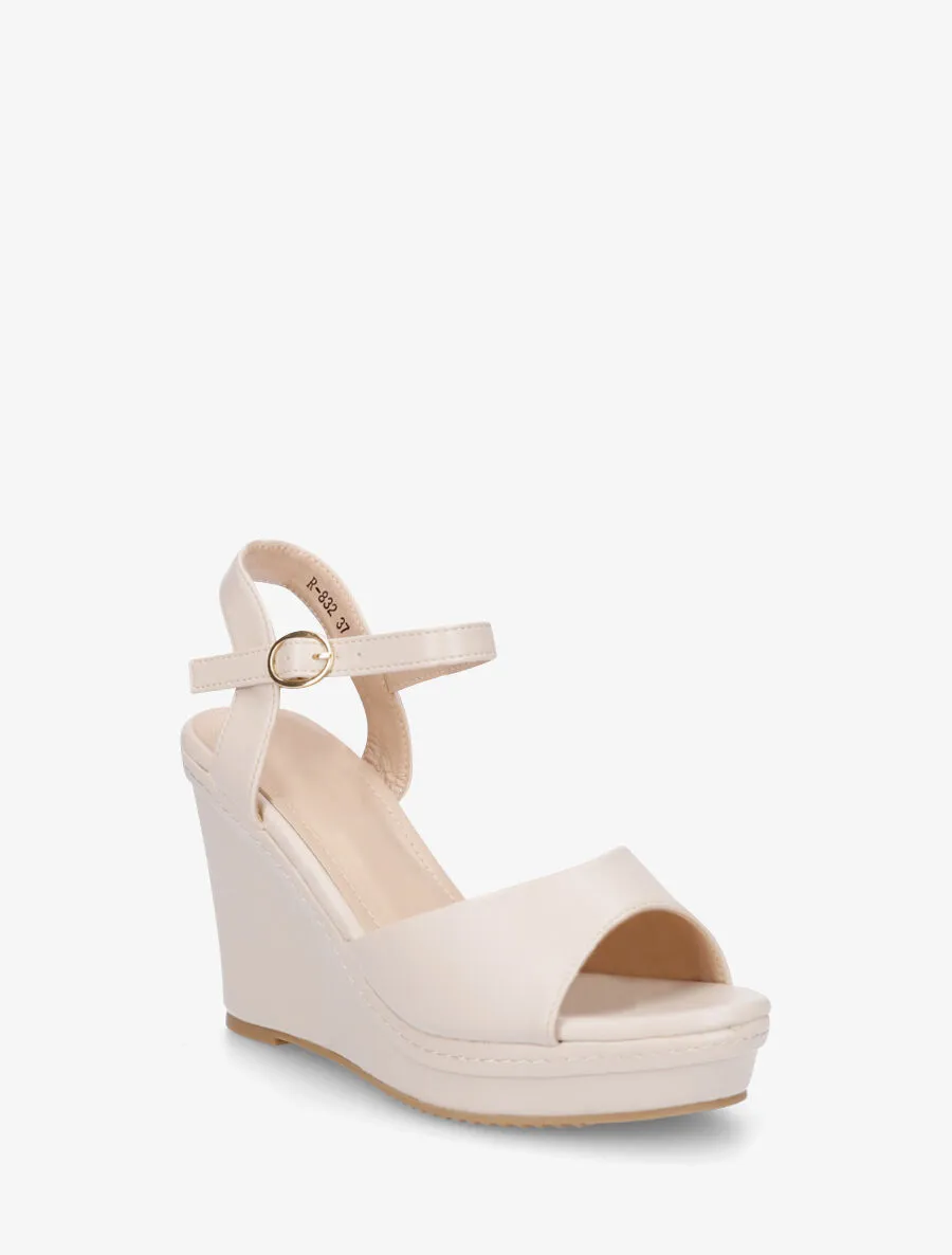Sandales en simili à talon compensé haut - Beige