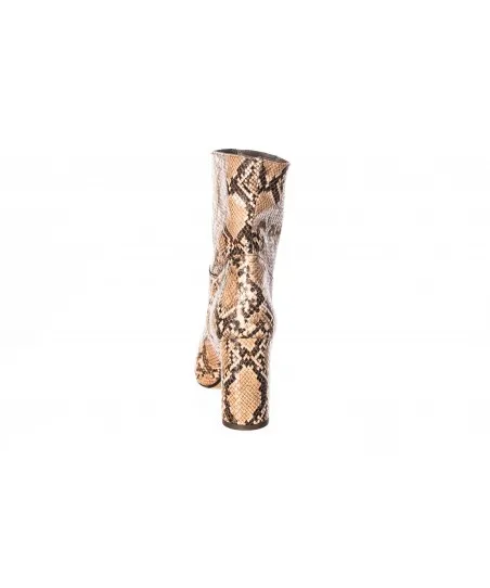 Sauvage chic en bottine femme python camel à bout rond & talon carré