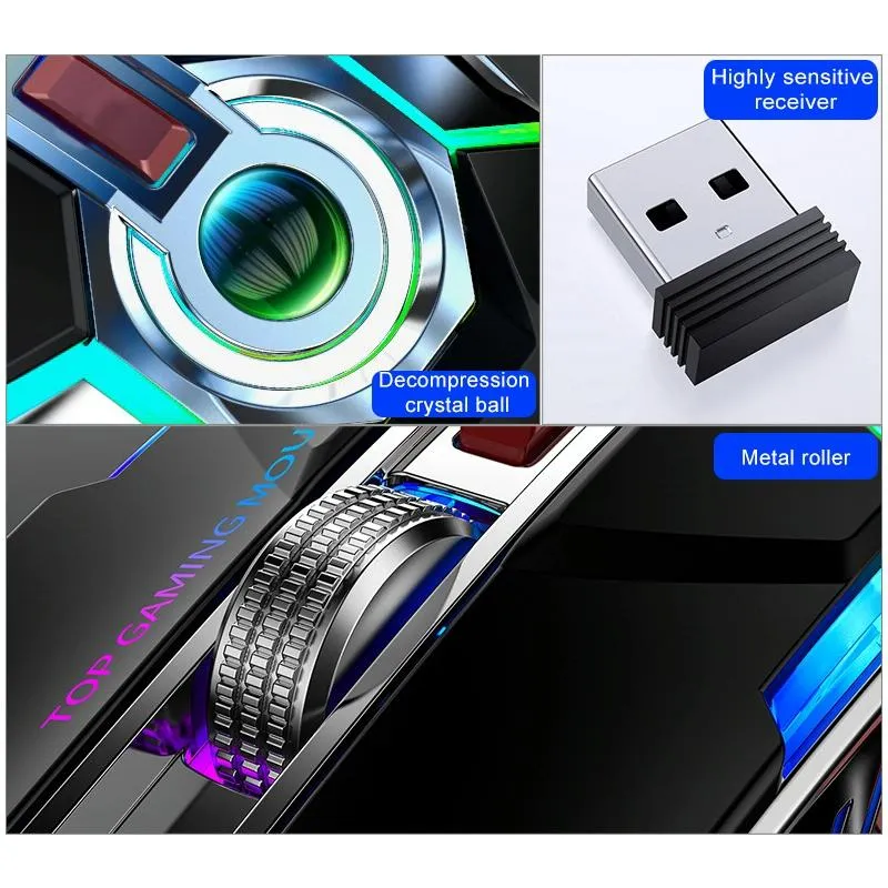 Souris Sans Fil Gaming RGB Silencieuse 1600DPI Rechargeable